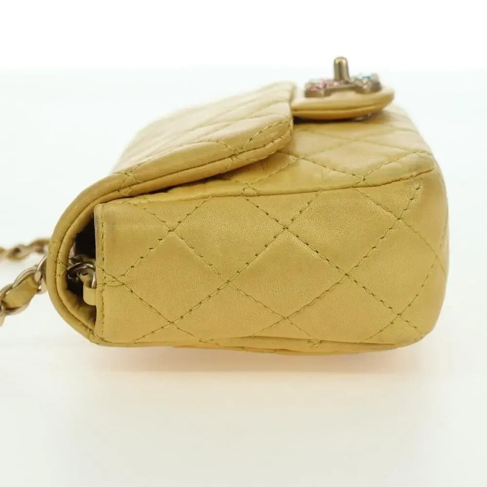 Chanel Mini Matelasse Lambskin 16 Chain Shoulder Bag Yellow Gold